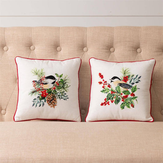 Pillows - Embroidered Chickadees -Sold Separately