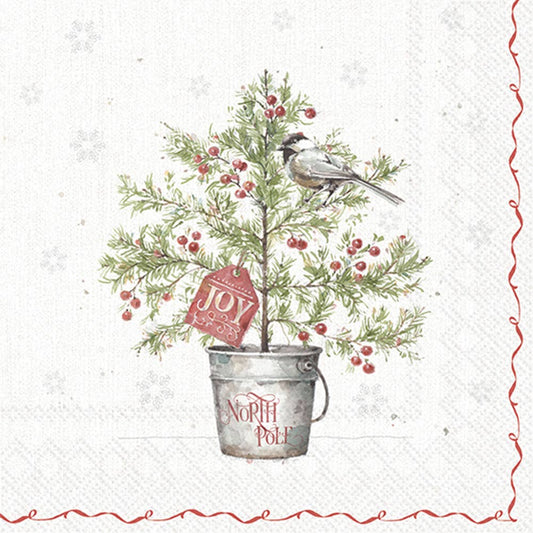 Paper Cocktail Napkins Pk/20 Christmas Tree Present Cream