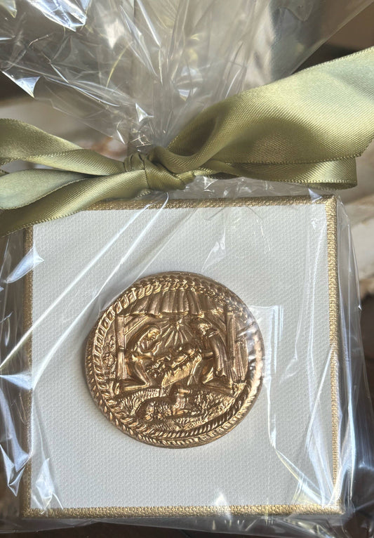 Rouge 225 - Cuadro de lienzo de la Natividad con hoja de oro cepillada a mano