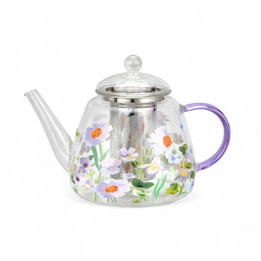 Floral Glass Teapot with Infuser 44 fl oz (1300ml)
