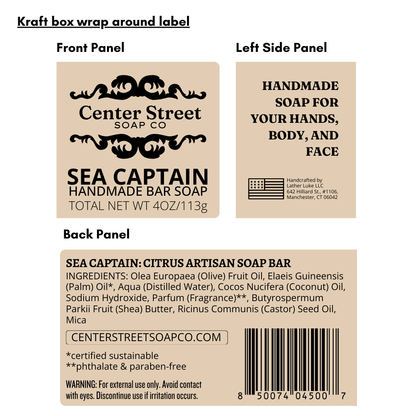 Sea Captain Vegan Handmade Bar Soap For Men - 4oz