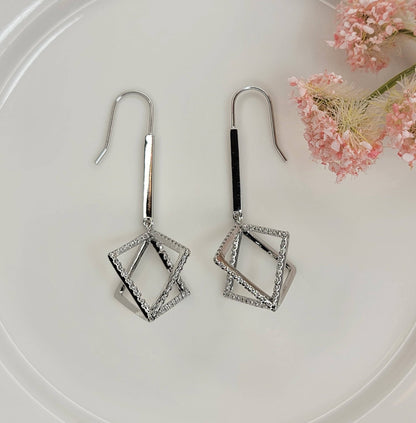 Cube Shaped Brass w/ CZ  Drop Earring