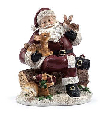 Santa with Forest Animals Figurine
