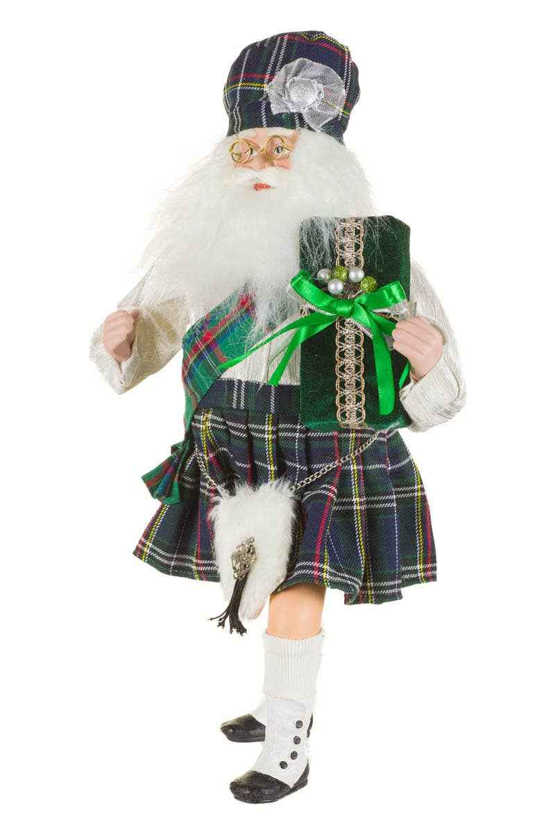 Green/White Scottish Santa Figurine With Forest Kilt
