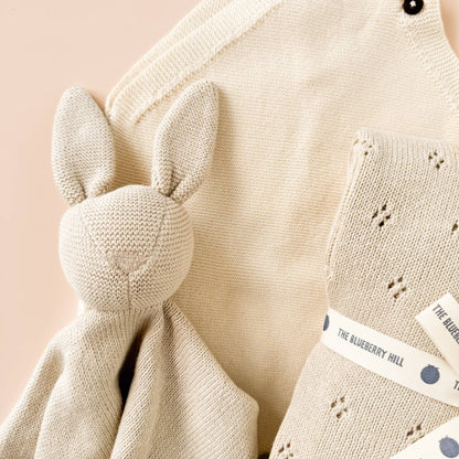 Pique Blanket Bunny Lovey Birch Baby Gift Organic Cotton