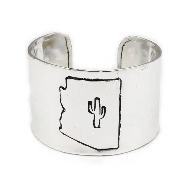 Silver Adjustable Cuff Bracelet - Arizona with Cactus