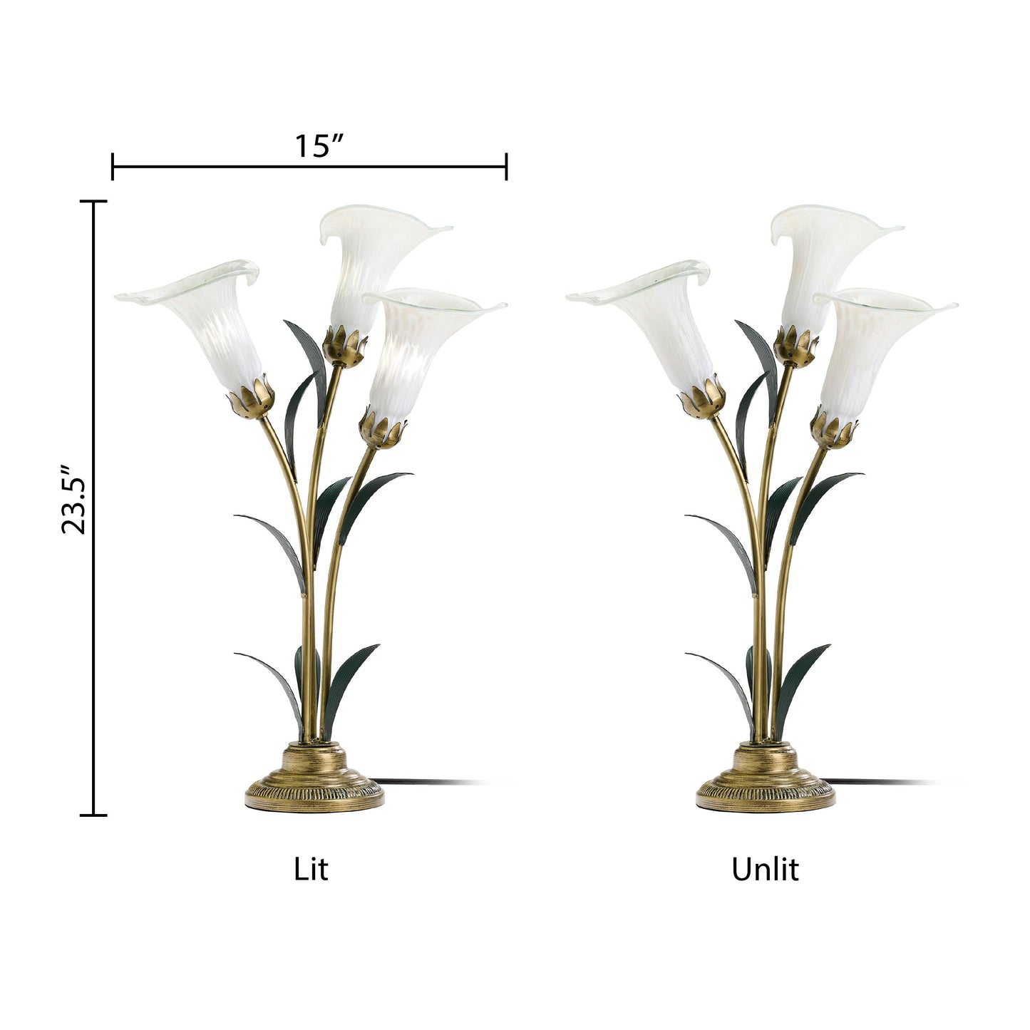23.5" 3-Light White Handblown Glass Calla Lily Table Lamp