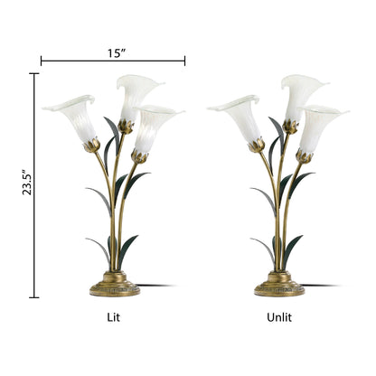 23.5" 3-Light White Handblown Glass Calla Lily Table Lamp