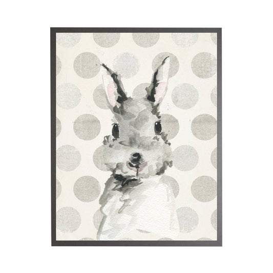 Watercolor Baby Bunny On Grey Polka Dots