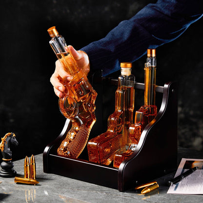 CRAFTGEN - 3 Gun Whiskey Decanter Set - Gift Ideas for Men Husband Dad