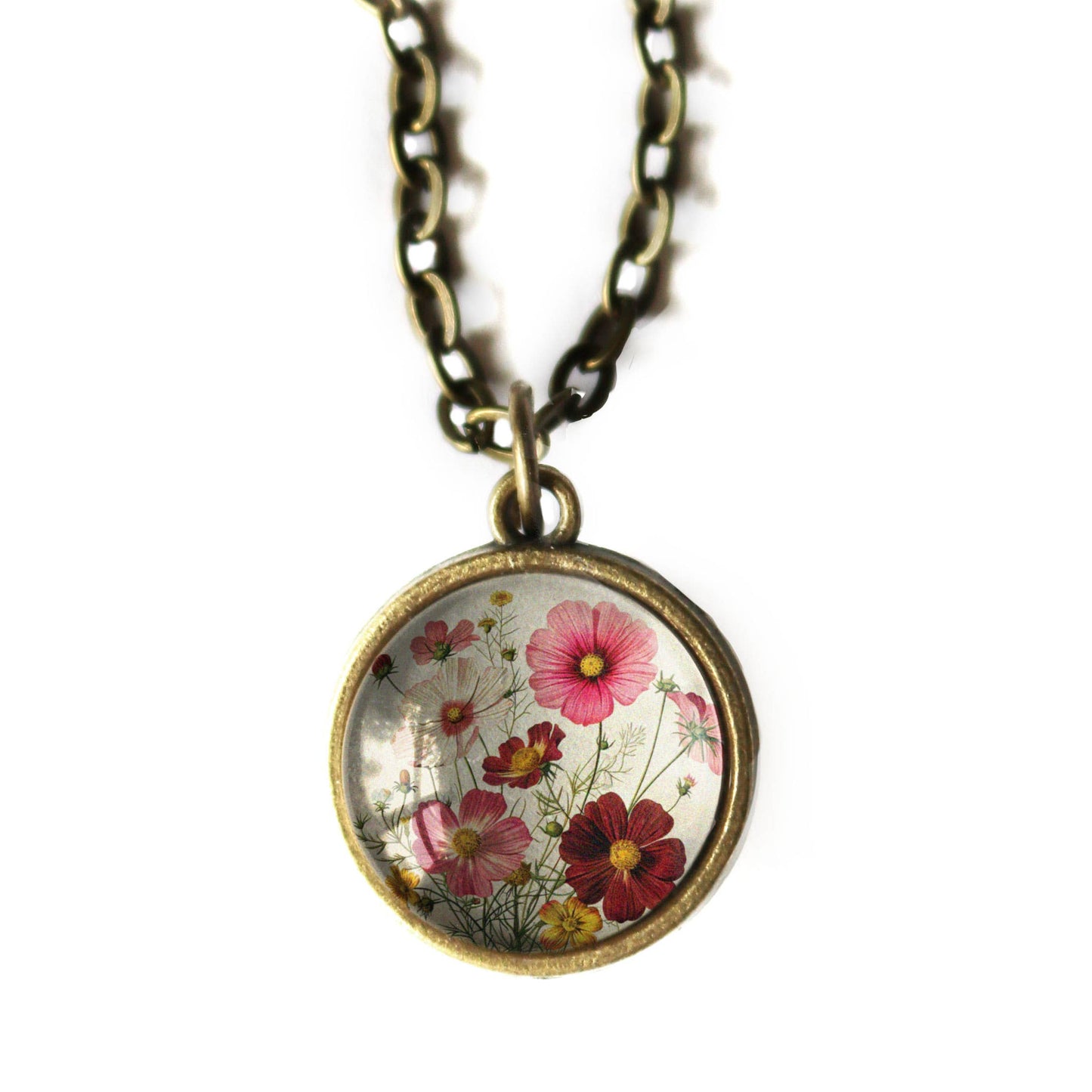 Cosmo Flower Simple Reversible Glass Cabochon Necklace