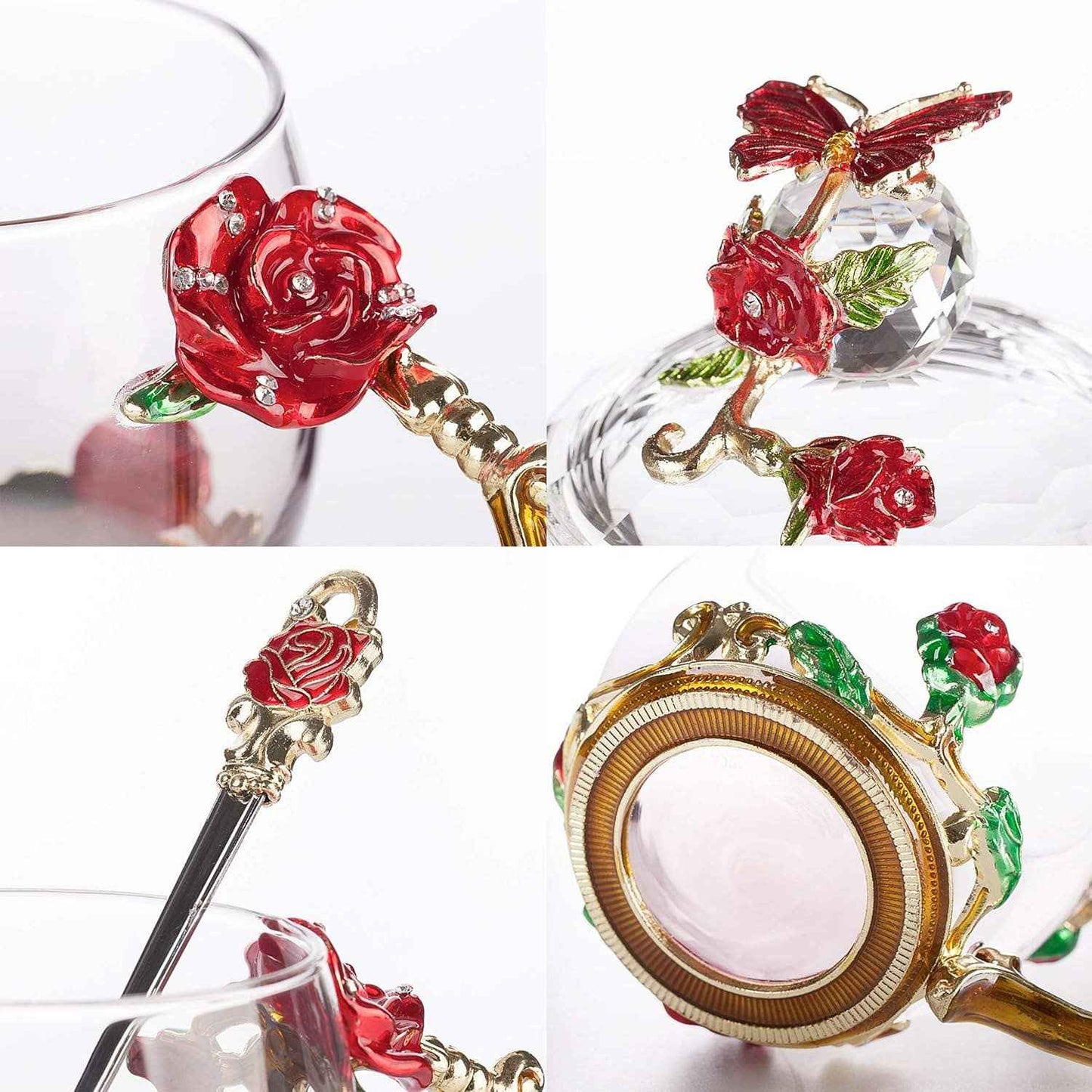 Floral Glass Tea Cups with Lids – Set of 2
