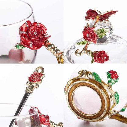Floral Glass Tea Cups with Lids – Set of 2