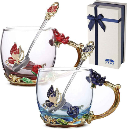 Floral Glass Tea Cups – Set of 2