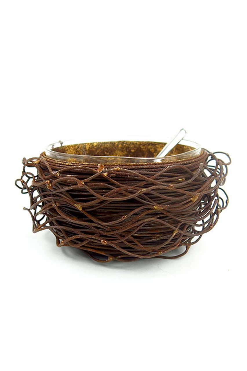Gold Leafed Metal Birds Nest- 3 pc_