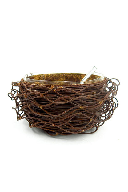 Gold Leafed Metal Birds Nest- 3 pc_