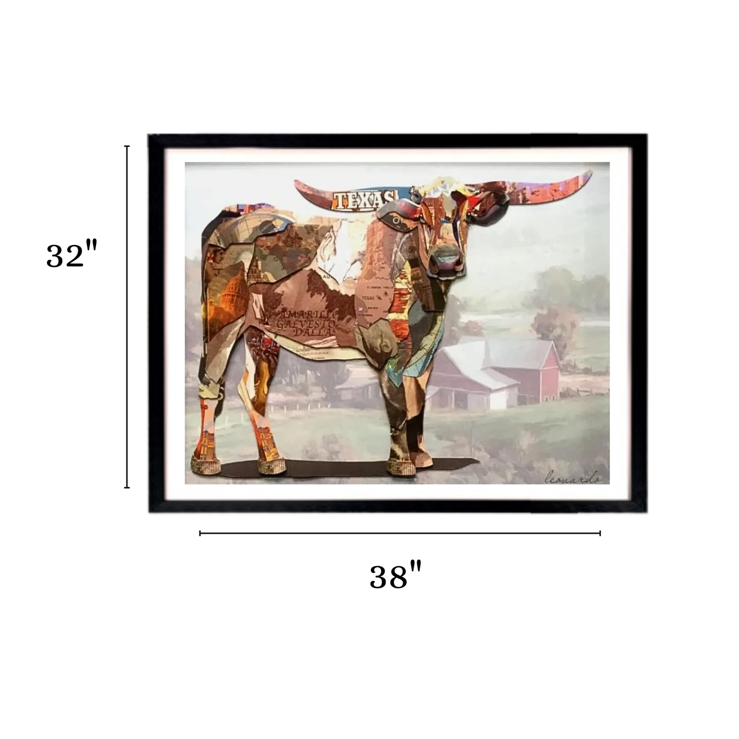 3D Collage Art | Texas Longhorn Steer (32"x38")