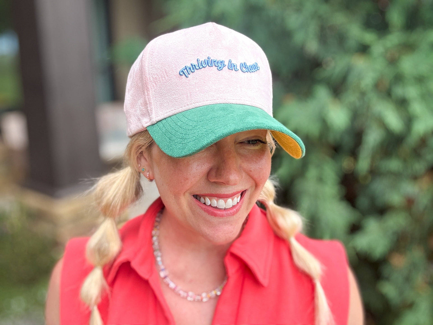 Taylor Elliott Designs - Embroidered Baseball Cap - "Thriving in Chaos" - Pink Suede