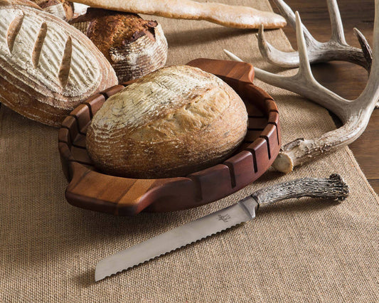 Round Bread Board with Antler Knife (2 pcs)