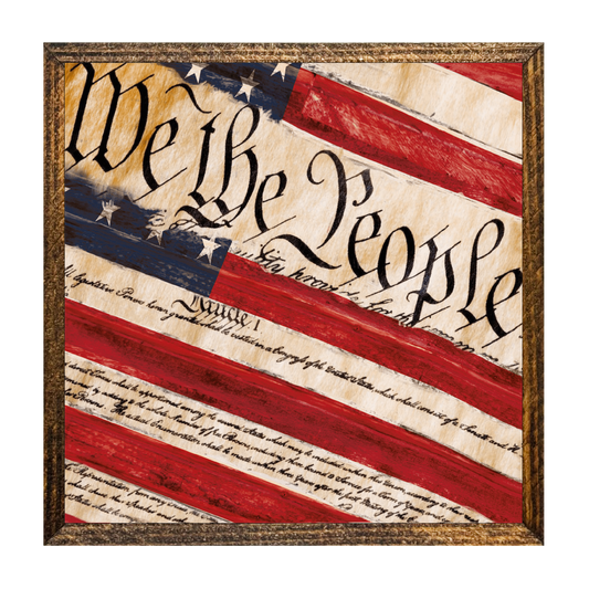 Jarmz Designs - 7"x7" WOOD FRAMED CANVAS SHELF SITTER-WE THE PEOPLE