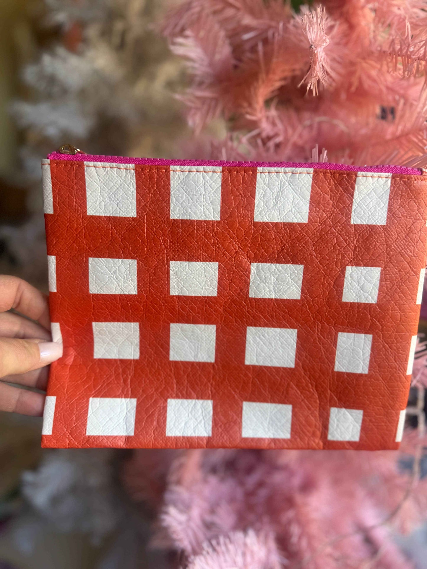 Aspen Lane - Red & Pink Check Flat Zip | gift with purchase giveaway bag