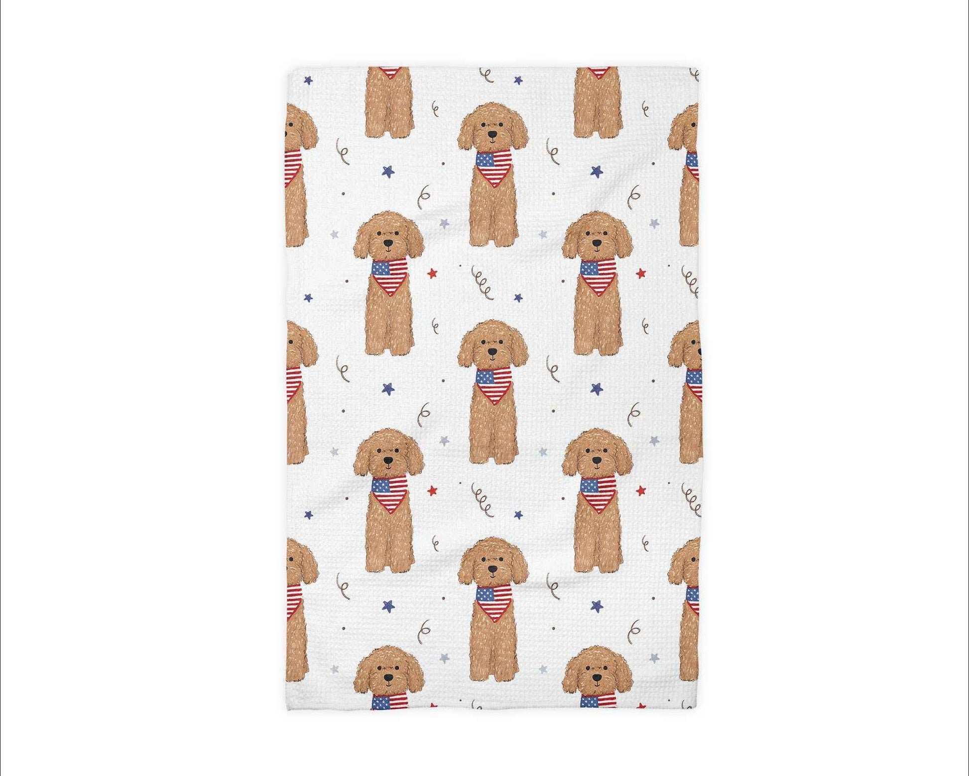 Dog Pet July 4 Patriotic Red White Blue Flag Kitchen Towel