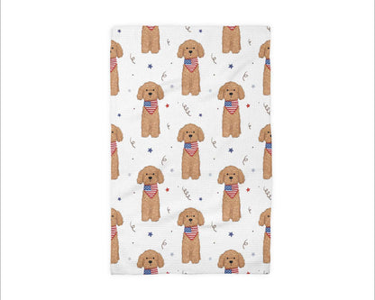 Dog Pet July 4 Patriotic Red White Blue Flag Kitchen Towel