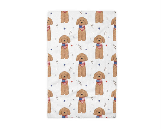 Dog Pet July 4 Patriotic Red White Blue Flag Kitchen Towel