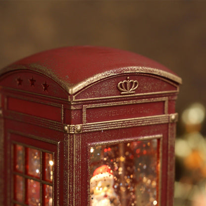 Christmas Musical Phone Booth Snow Globe with Santa on Phone Scene for Christmas Decoration