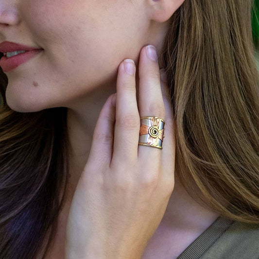 Janya Mixed Metal Ring - Spiral Cross