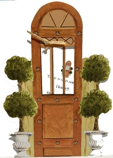 Door with topiaries housewarming greeting card