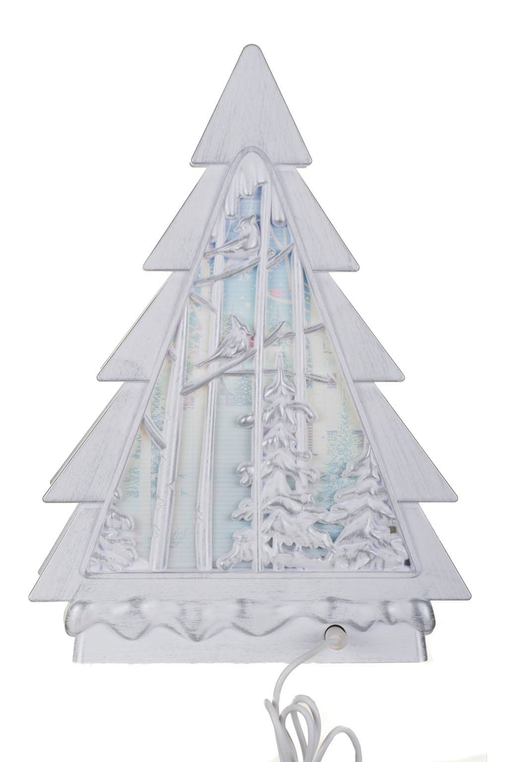 White Led Christmas Tree Snow Globe W/ Snowman'S Forest