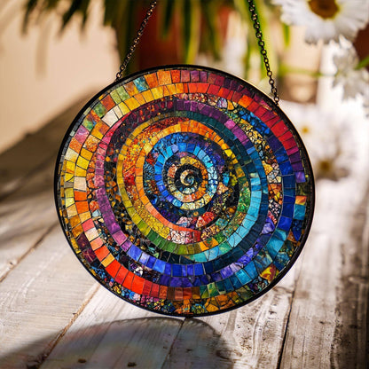 Rainbow Spiral Glass Suncatcher, Colorful Geometric Decor