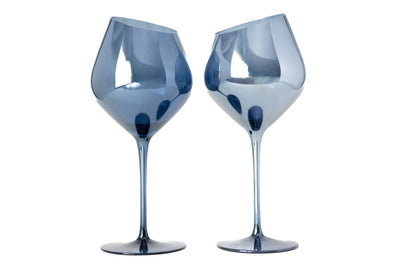 Blue Stemmed Slant Wine Glasses, set of 2
