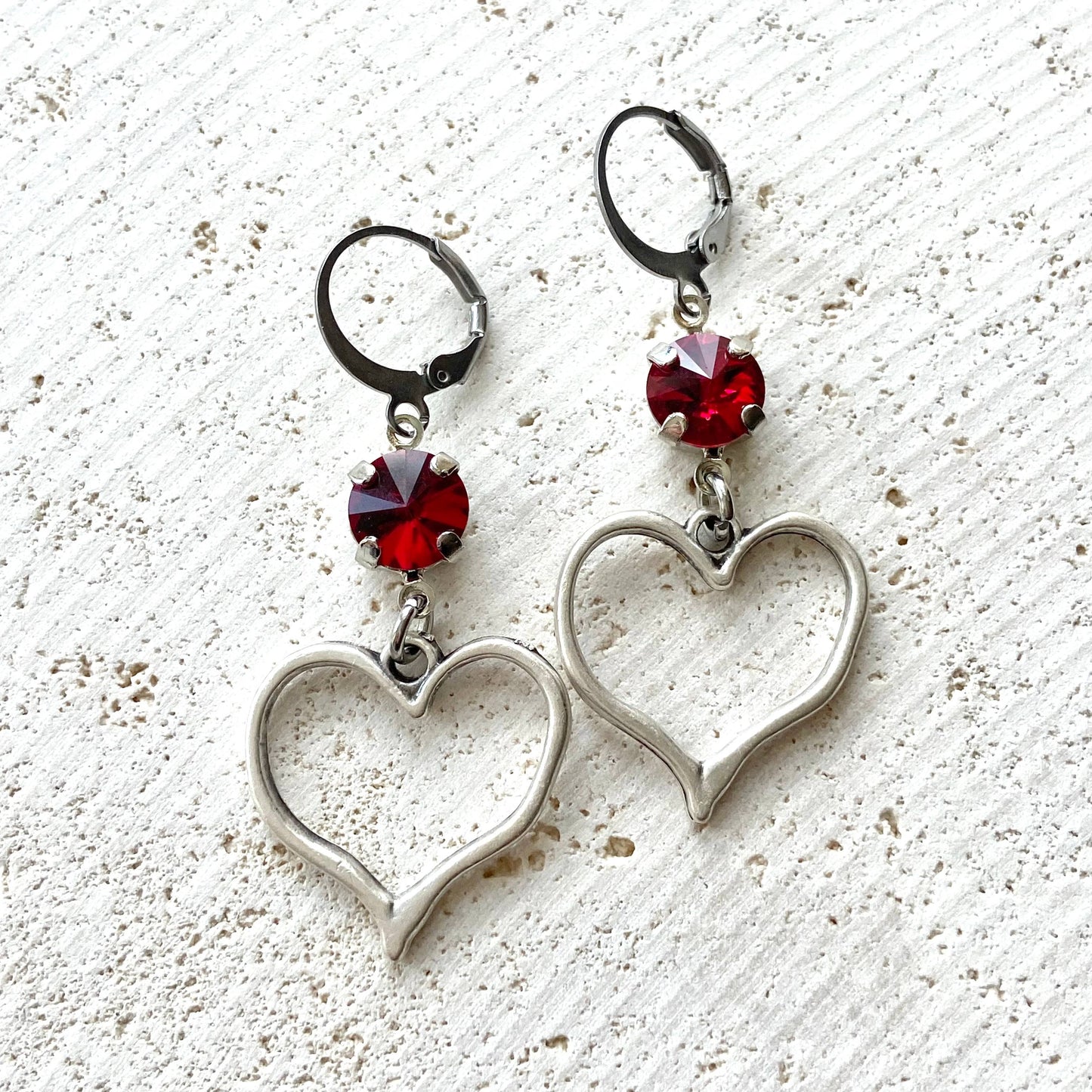 Valentine heart crystal earrings love romantic red jewelry