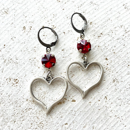 Valentine heart crystal earrings love romantic red jewelry
