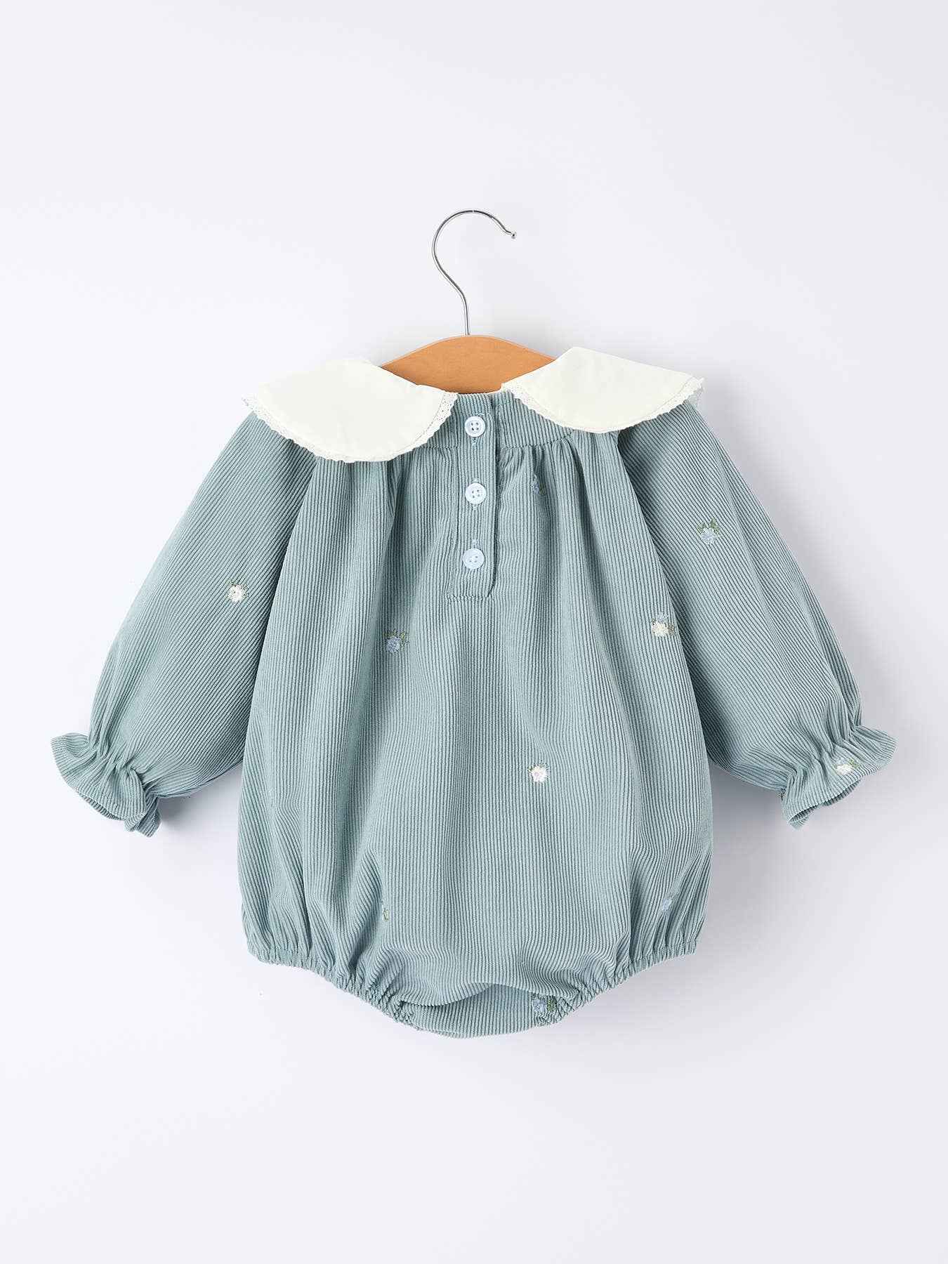 Girls' Blue Embroidered Long Sleeve Romper: 6M