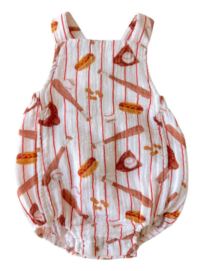 Muslin Retro Sunsuit, Baseball Game: 3 - 6 mo