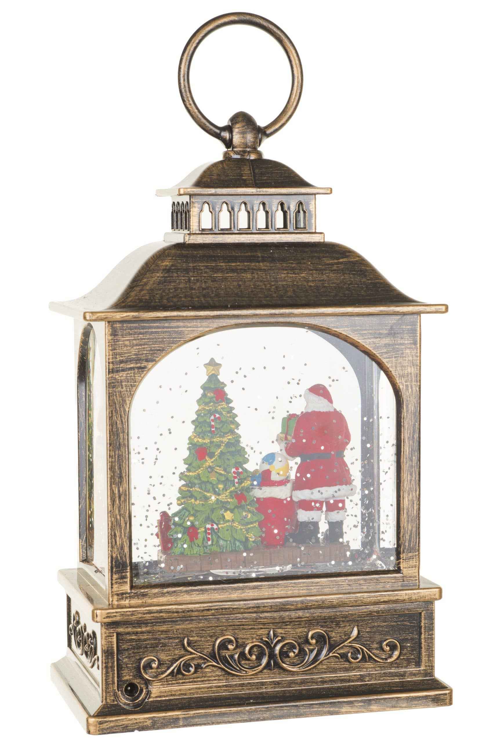NEW- Brown Lantern Snow Globe with Santa's little helper