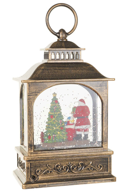 NEW- Brown Lantern Snow Globe with Santa's little helper