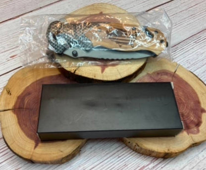 Quail Tail Laser Art - Be Still and Know Knife