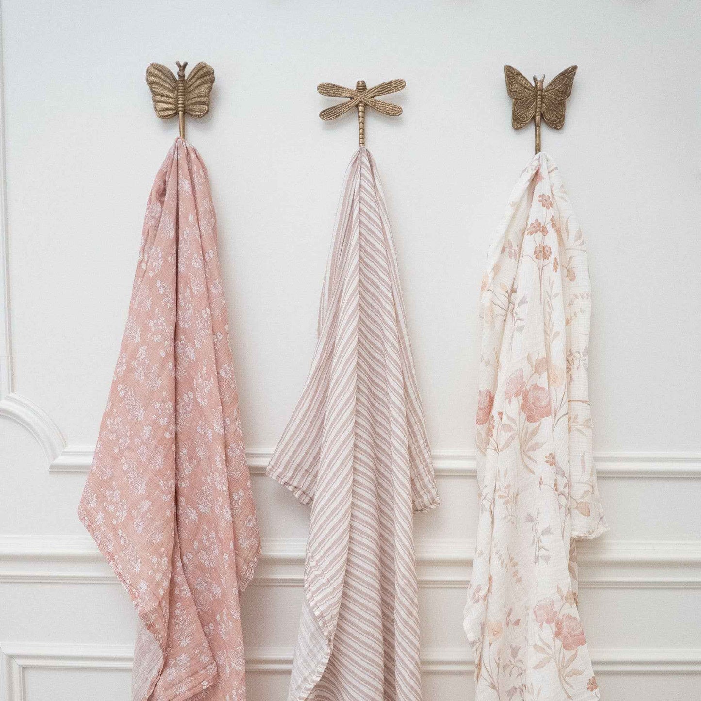 Crane Baby - Violet Floral 100% Cotton Muslin Swaddle Blankets (Set of 3)