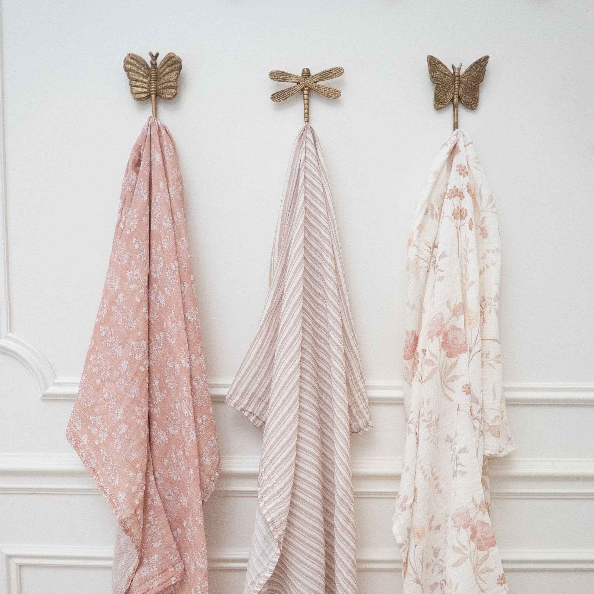 Crane Baby - Violet Floral 100% Cotton Muslin Swaddle Blankets (Set of 3)