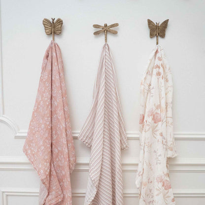 Crane Baby - Violet Floral 100% Cotton Muslin Swaddle Blankets (Set of 3)