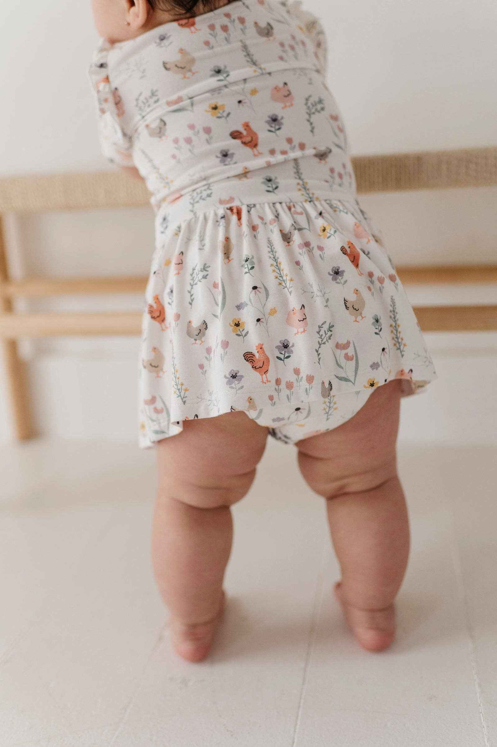 Babysprouts Girl's Short Sleeve Bodysuit Dress Set: Floral Chickens / NB