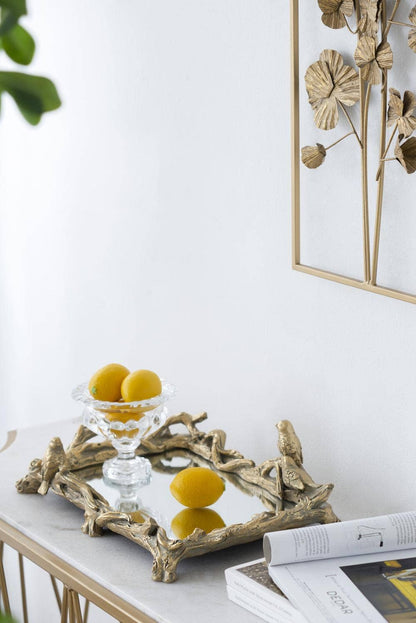 Gold Bird Mirrored Tray