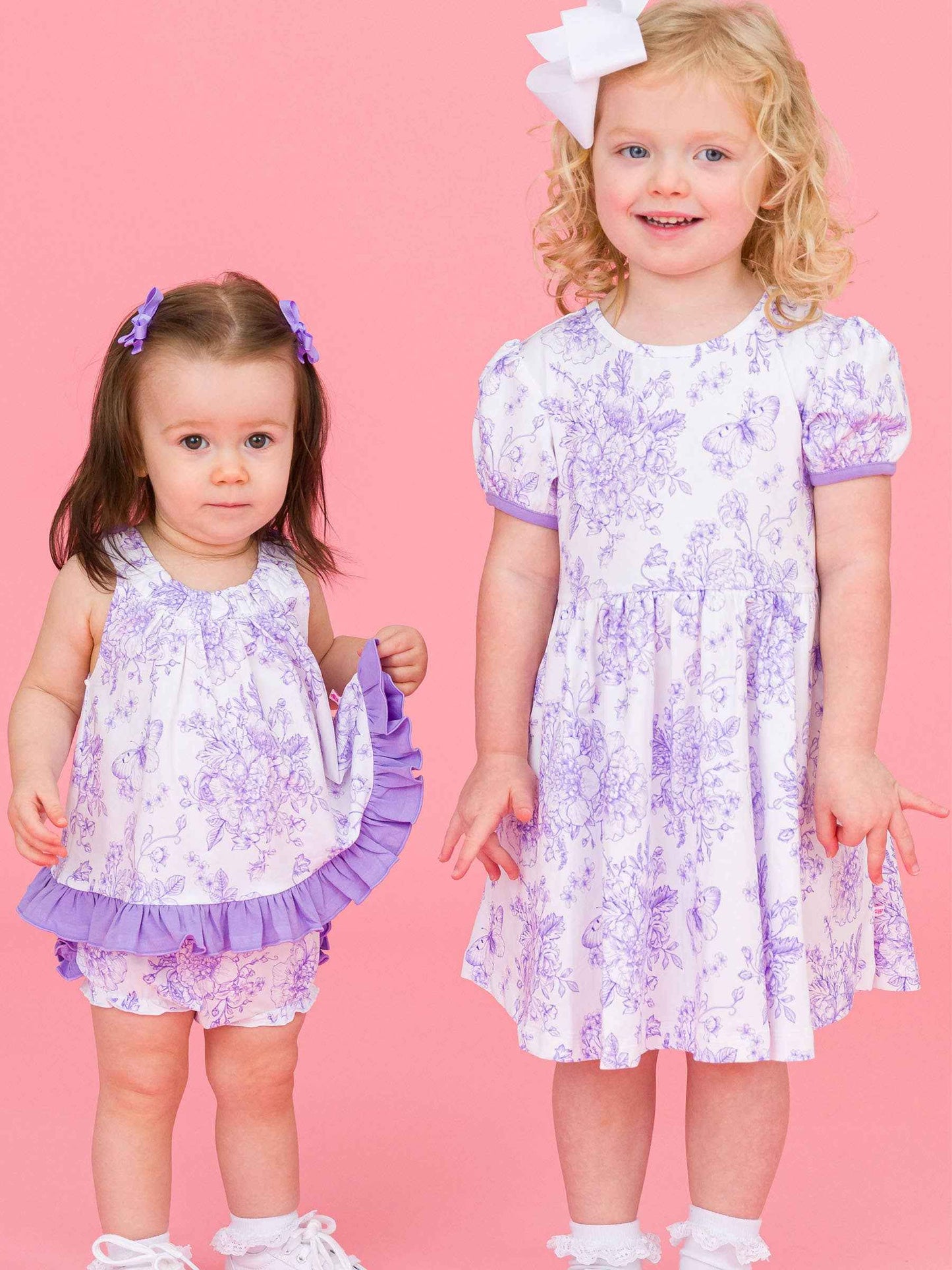 Baby Girls Wisteria Purple Butterfly Garden Toile Knit Swing Top & Bloomer Set: Purple / 0-3m