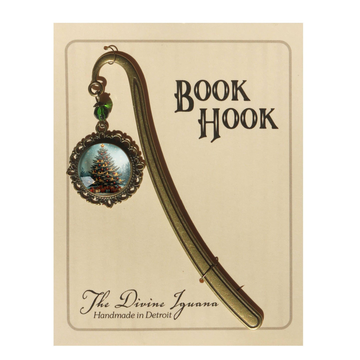 Victorian Christmas Tree Bronze and Glass Bookmark