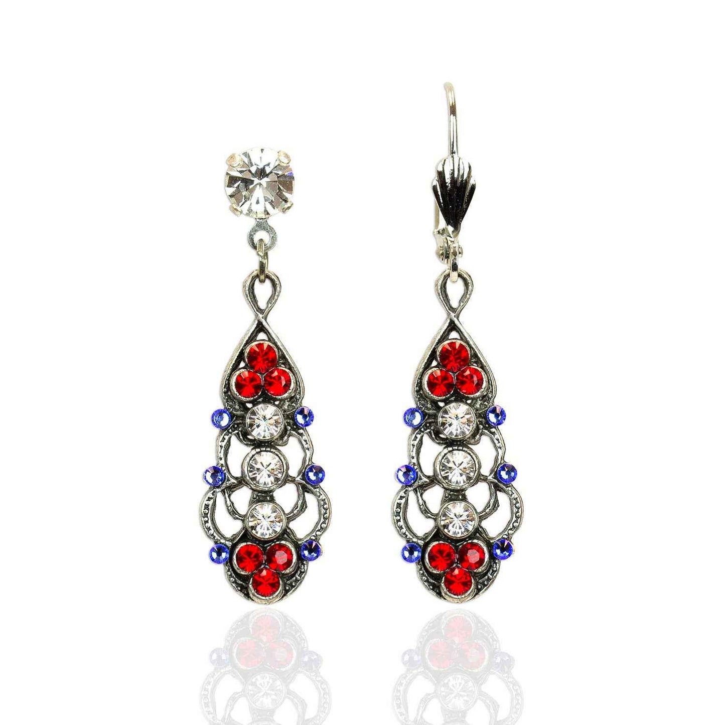 Patriotic Red, White & Blue Elegance Earrings: Leverback