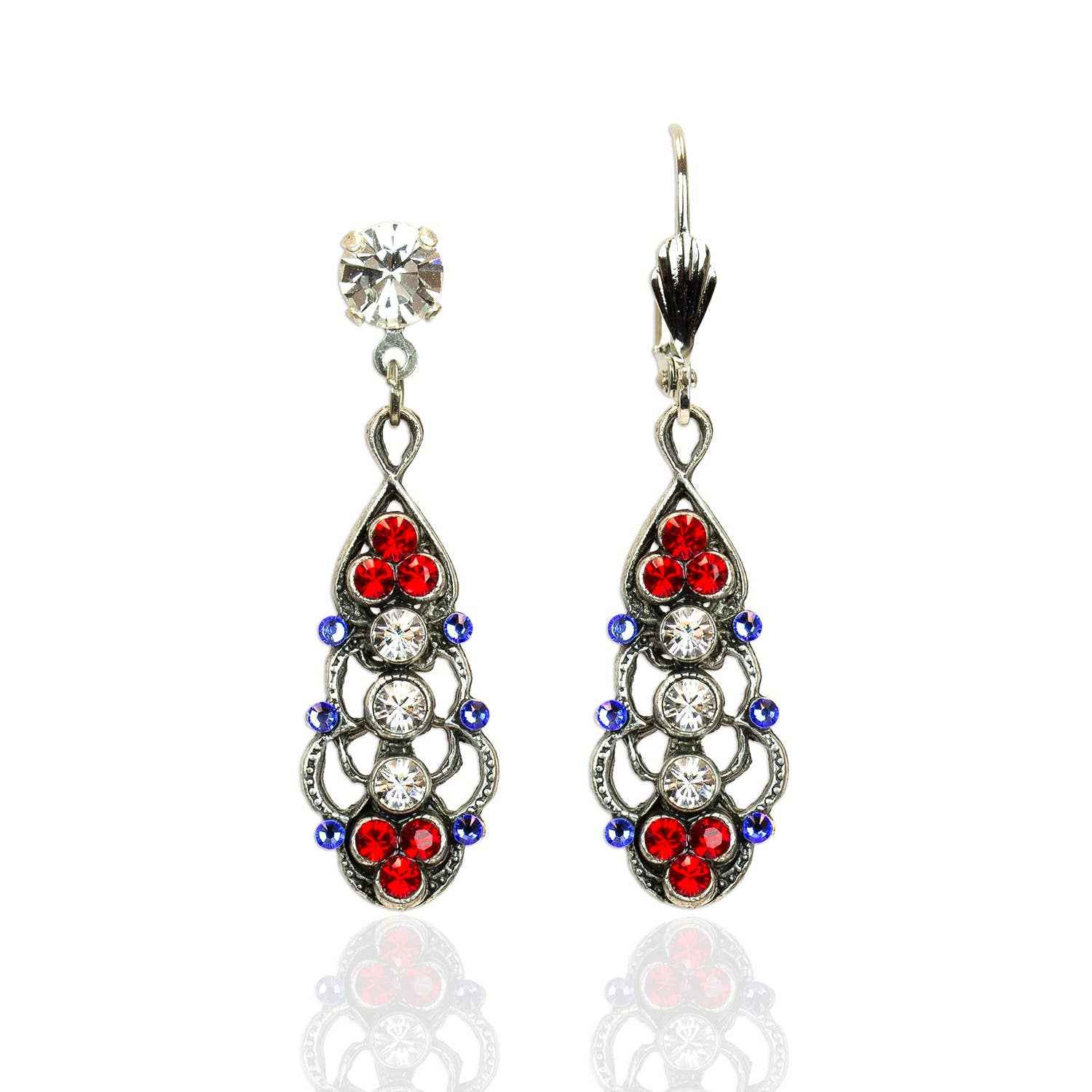 Patriotic Red, White & Blue Elegance Earrings: Leverback